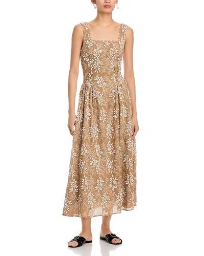 Moon River Square Neck Midi Dress In Brown