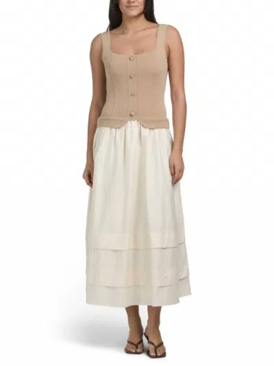 Moon River Square Neck Mixed Media Dress In White In Nude