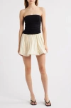 Moon River Strapless Bubble Hem Mixed Media Minidress In Black
