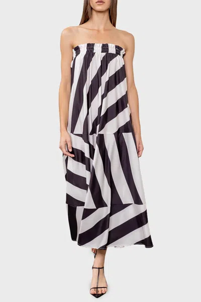Moon River Strapless Graphic Stripe Dress In Black Ivory Stripe