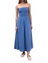 Moon River Shirred Poplin Maxi Dress In Blue