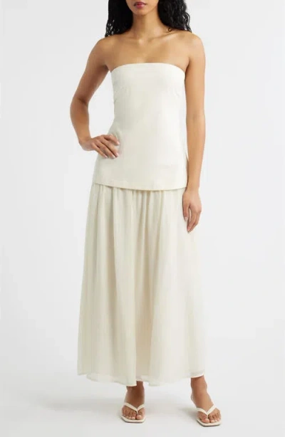 Moon River Strapless Mixed Media Maxi Dress In White
