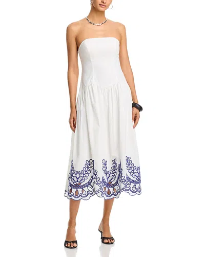 Moon River Strapless Tube Top Eyelet Midi Dress In White