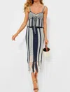 Moon River Stripe Fringe Crochet Midi Skirt In Navy/ivory In Multi