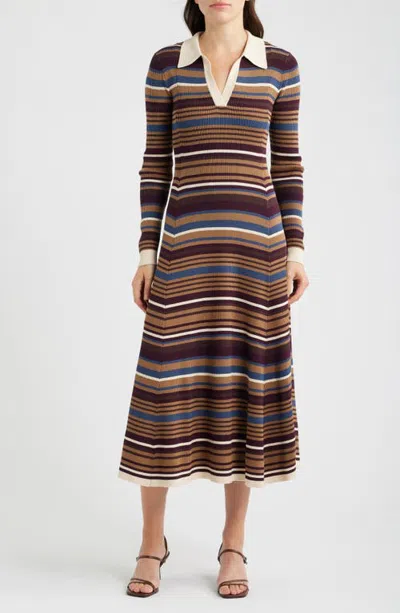 Moon River Stripe Long Sleeve Midi Sweater Dress In Multi
