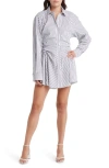 MOON RIVER STRIPE RUCHED LONG SLEEVE SHIRTDRESS