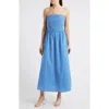 Moon River Shirred Poplin Maxi Dress In Blue