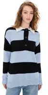 Moon River Striped Collar Pullover Sweater Light Blue Multi In Multi