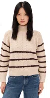 Moon River Striped Knit Pullover Sweater Oatmeal In Oatmeal
