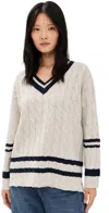 Moon River Vicki V-neck Tennis Sweater In Oatmeal In Oatmeal