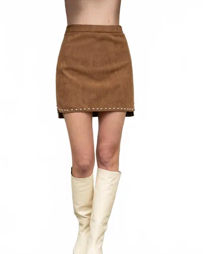 Moon River Stud Detail Suede Mini Skirt In Camel In Brown