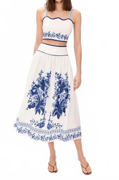 Moon River Susie Floral Detail Midi Skirt In Off White Multi