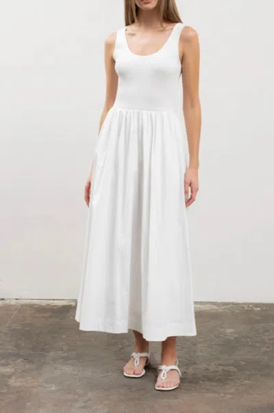 Moon River Sweater Knit Tank Top Mixed Media Midi Dress In Ivory In White