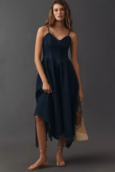 Moon River Sweetheart Midi Dress In Blue