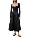 Moon River Sweetheart Neck Long Sleeves Mixed Media Dress In Black