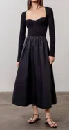 Moon River Sweetheart Neck Long Sleeves Mixed Media Dress In Black
