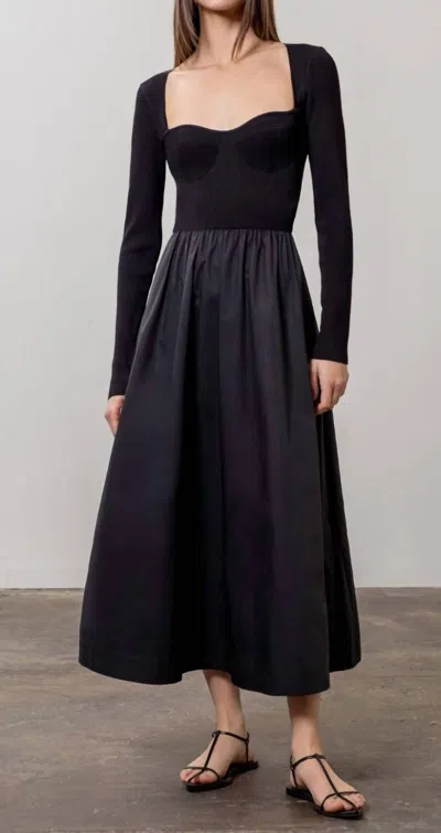 MOON RIVER SWEETHEART NECK LONG SLEEVE DRESS IN BLACK