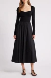 Moon River Sweetheart Neck Long Sleeves Mixed Media Dress In Black