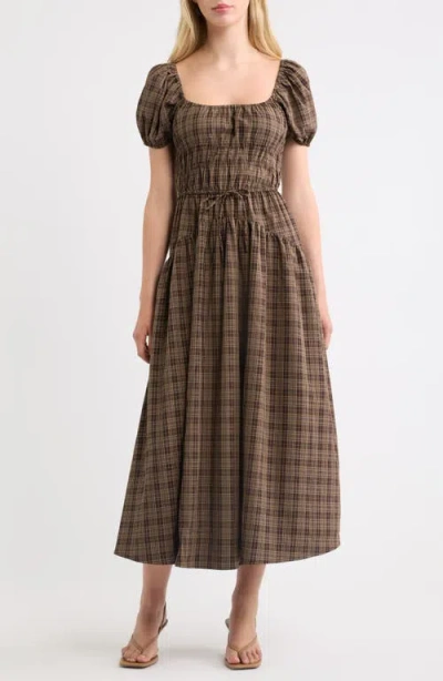 Moon River Sweetheart Neck Puff Sleeve Midi Dress In Multi