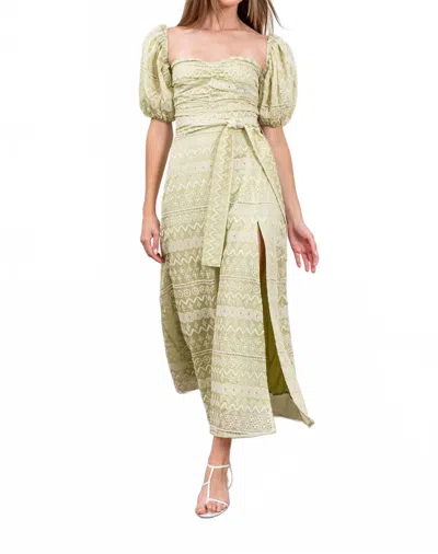Moon River Sweetheart Puff Sleeve Dress In Sage Green