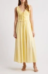 Moon River Tie Front Sleeveless Flare Maxi Dress In Yellow