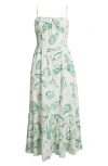 Moon River Tie Keyhole Cotton Midi Sundress In Multi