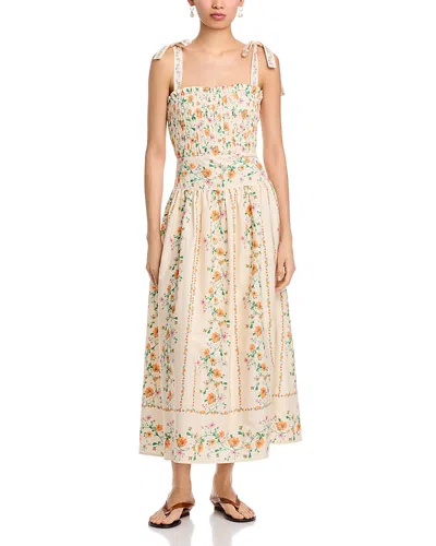 Moon River Tie Strap Smocked Back Midi Dress In Multi