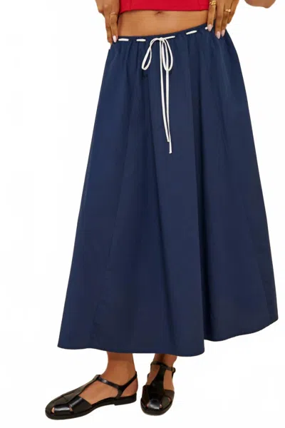 Moon River Tie Waist Midi Skirt In Navy In Multi