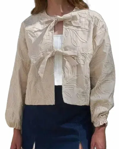 Moon River Tied Front Embroidered Floral Jacket In Beige In Neutral