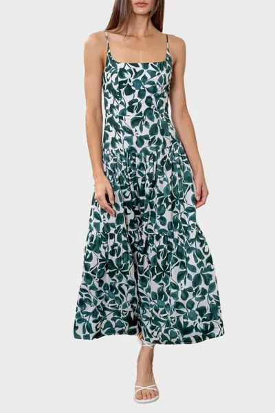 Moon River Tiered Cami Midi Dress In Green Leaf Print