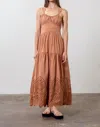 Moon River Tiered Eyelet Back Bow Dress In Terracotta In Brown