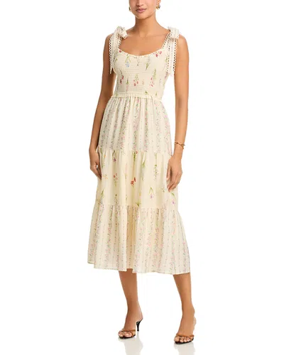 Moon River Tiered Midi Dress In Neutral