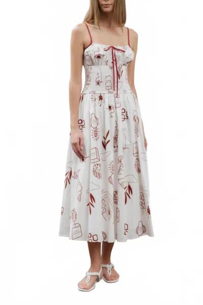 Moon River Tropical Smocked Midi Dress In Ivory Multi In White