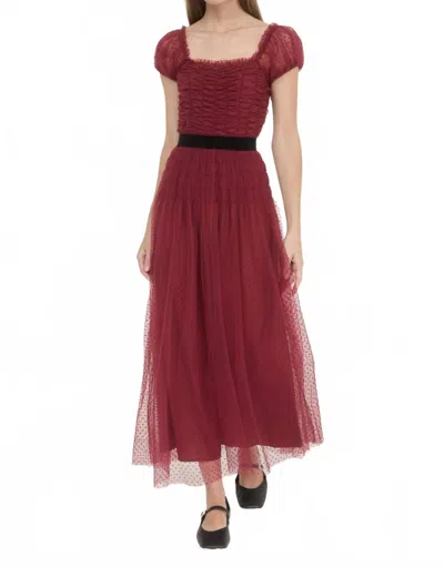 Moon River Tulle Dress With Velvet Belt In Crimson In Pink