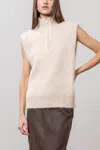 Moon River Turtleneck Sweater Vest With Zipper In Beige In Gray