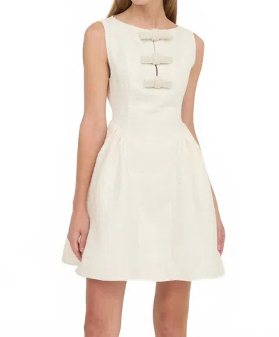 Moon River Tweed Bow Mini Dress In Ivory In White