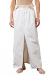 Moon River Two Tone Denim Front Slit Maxi Skirt In White/beige In Multi