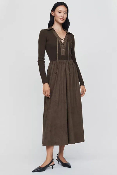Moon River Twofer Lace Up Midi Dress In Multi