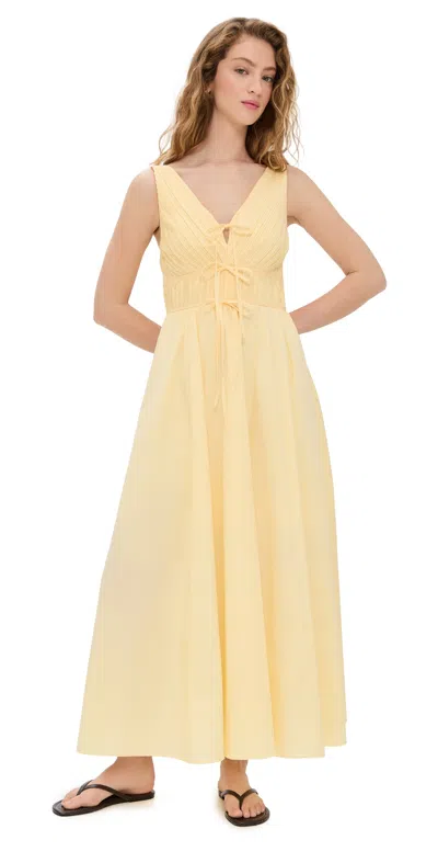 Moon River V Neck Pleated Midi Dress Light Yellow