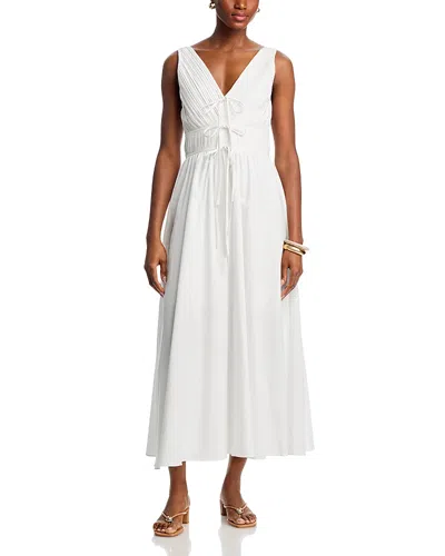 Moon River V Neck Tie Front Yellow Midi Dress In White