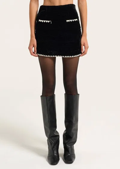 Moon River Velvet Quilted Skirt In Black