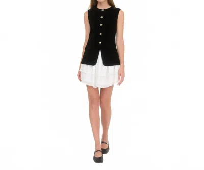 Moon River Velvet Sleeveless Mini Dress With Trim Skirt In Black