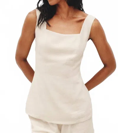 Moon River Victoria Linen Square Neck Top In Natural In White