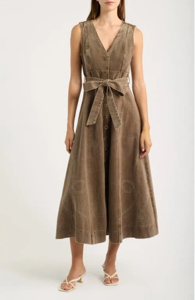 Moon River Western Sleeveless Midi Dress In Green