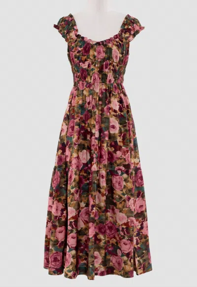 Moon River Women's Arden Puff Sleeve Midi Dress In Pink Floral In Multi