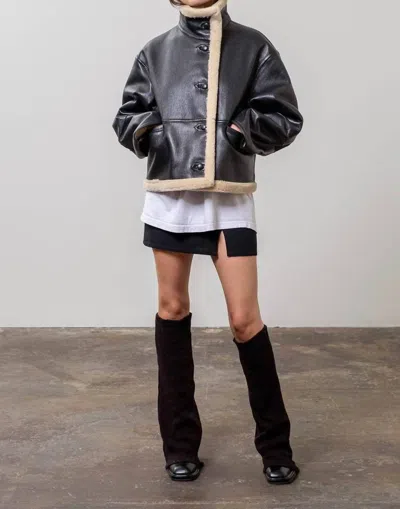 Moon River Women's Faux Leather Shearling Button Jacket In Black