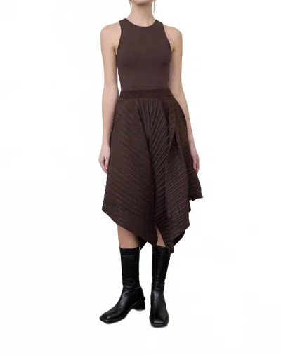Moon River Women's Mixed Media Asymmetric Midi Dress In Brown
