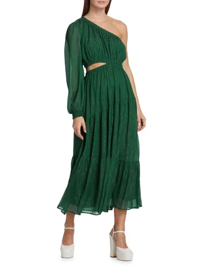 Moon River Women's Shirred One-shoulder Midi-dress