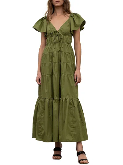 Moon River Womens Tiered Cotton Maxi Dress In Green