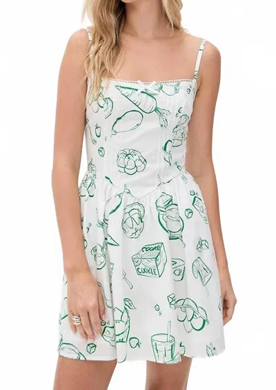 MOON RIVER ZUZU CONVO PRINT MINI DRESS IN GREEN MULTI